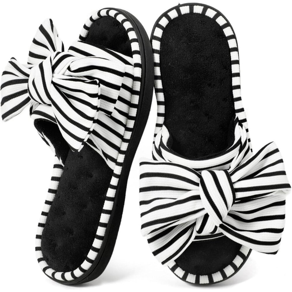 Women's Eurytides Slide Slippers Memory Foam House Black White Shoes